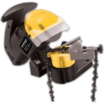 The Proteco 220 W saw chain grinder is suitable for grinding and sharpening almost all saw chains used in a wide range of modern chainsaws.