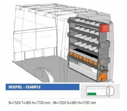 Brillmobil in-vehicle equipment Volkswagen Crafter from 2017 passenger side 1524x365x1700 mm (Block 01)