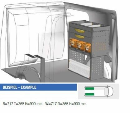 Brillmobil in-vehicle equipment Mercedes Benz Citan from 2012 passenger side 717x365x900 mm (Block 03)