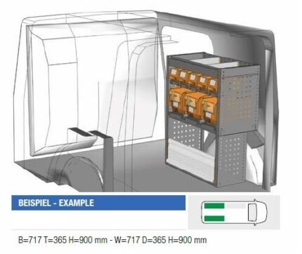 Brillmobil in-vehicle equipment Mercedes Benz Citan from 2012 passenger side 717x365x900 mm (Block 05)